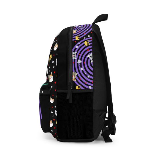 School Backpack with Cat Face Pattern