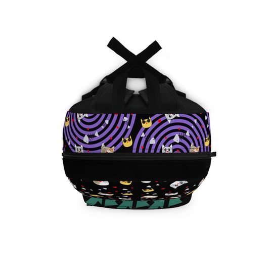 School Backpack with Cat Face Pattern