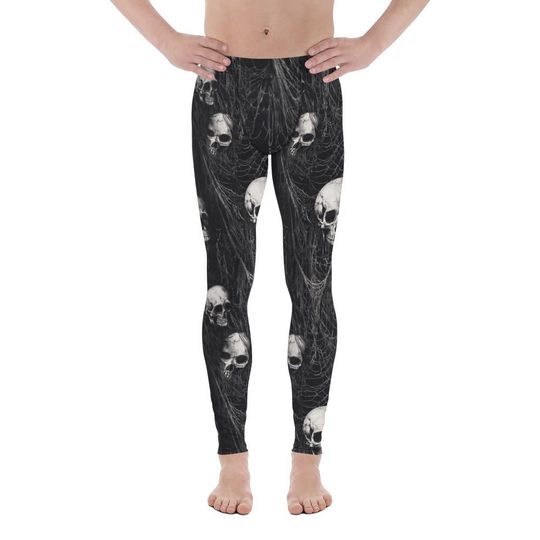 Halloween Men's Leggings: Gothic Skulls and Bones