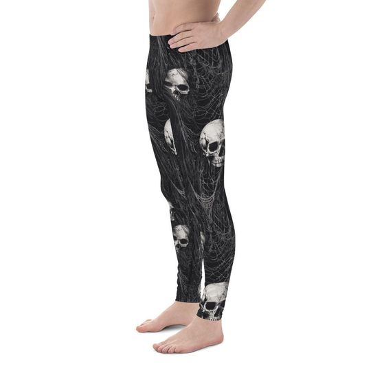 Halloween Men's Leggings: Gothic Skulls and Bones