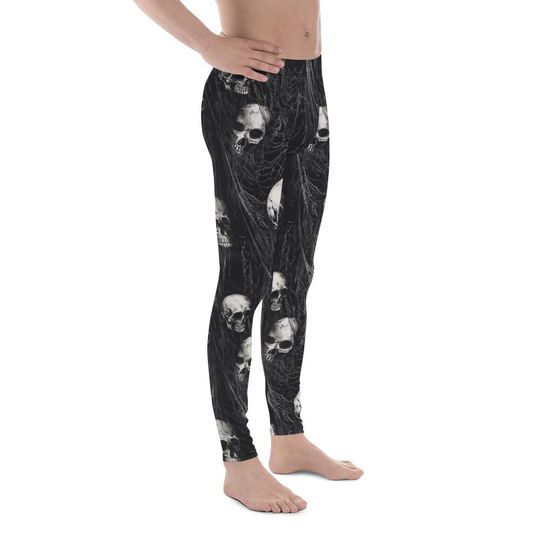 Halloween Men's Leggings: Gothic Skulls and Bones