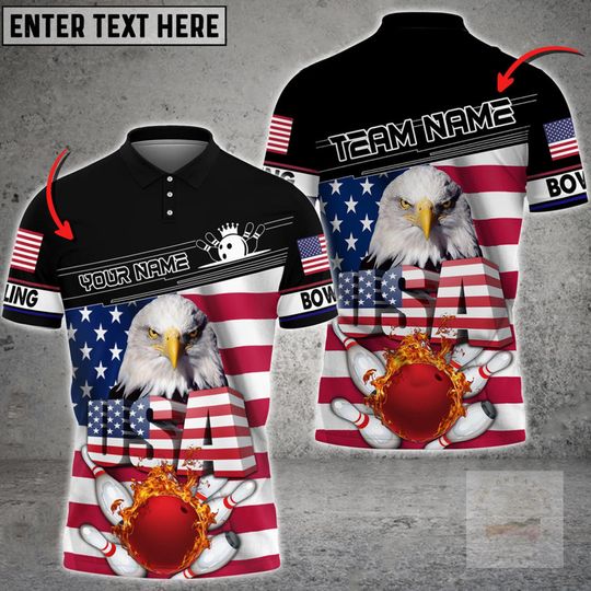 Personalized USA Eagle Bowling Polo Shirt: Custom Name, Team Outfit