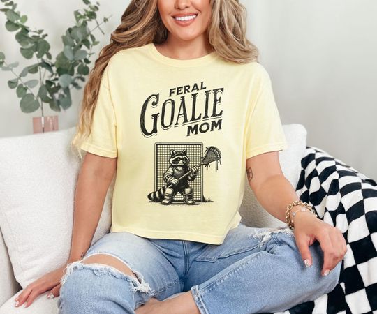 Funny Feral Lacrosse Goalie Mom Comfort Colors Crop Top, Retro Lacrosse Boxy Tee, Lacrosse Mama Gift