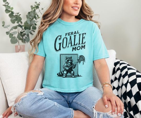 Funny Feral Lacrosse Goalie Mom Comfort Colors Crop Top, Retro Lacrosse Boxy Tee, Lacrosse Mama Gift
