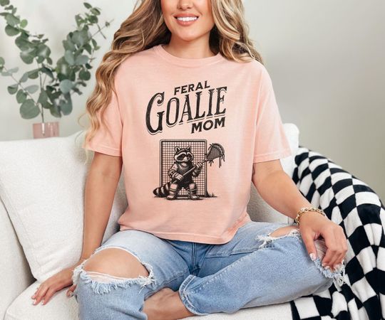 Funny Feral Lacrosse Goalie Mom Comfort Colors Crop Top, Retro Lacrosse Boxy Tee, Lacrosse Mama Gift