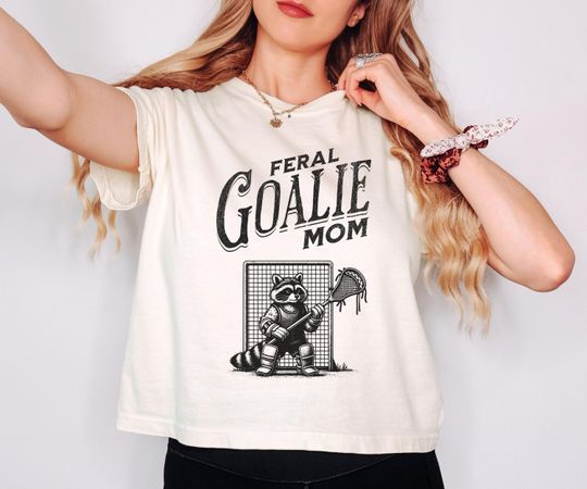 Funny Feral Lacrosse Goalie Mom Comfort Colors Crop Top, Retro Lacrosse Boxy Tee, Lacrosse Mama Gift