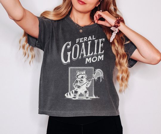 Funny Feral Lacrosse Goalie Mom Comfort Colors Crop Top, Retro Lacrosse Boxy Tee, Lacrosse Mama Gift