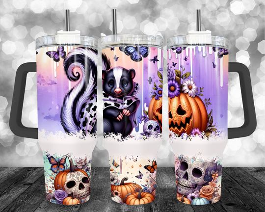 Halloween Cute Spooky Skunk Tumbler Wrap, Funny Fall 40oz Tumbler Sublimation design, Cute Ghost