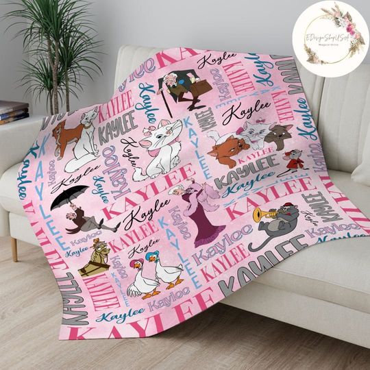 Personalized Watercolor Disney The Aristocats Throw Blanket, Aristocats Marie Throw Blanket