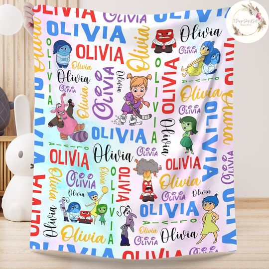 Personalized Watercolor Disney Pixar Inside Out Blanket, Custom Name Inside Out Blankets
