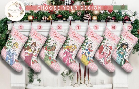 Coquette bows Disney Princess Christmas Stockings, Girls Trip Christmas Stockings With Name, Christmas bows girly aesthetics stocking Gifts