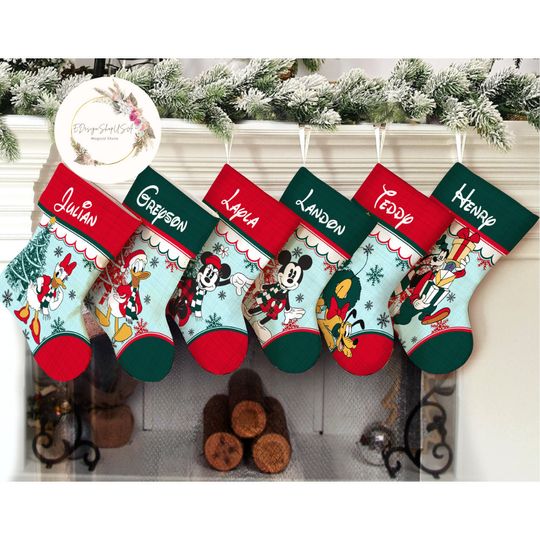 Personalized Mickey & friends Disney Christmas Stockings, Disney Family Christmas Gifts 2023 Stocking
