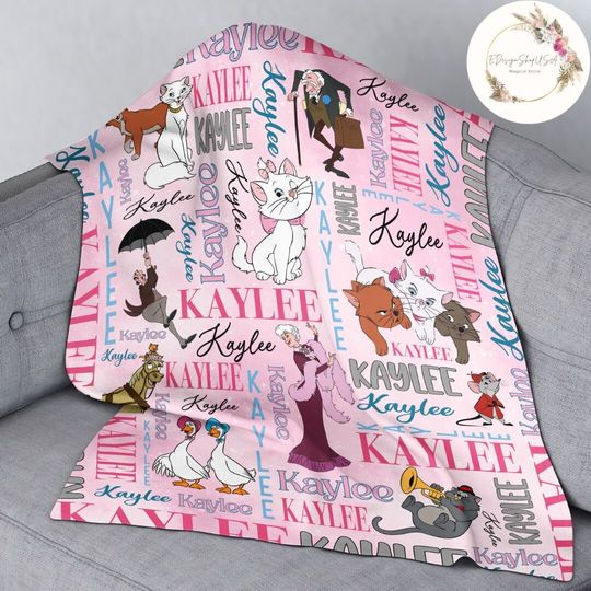 Personalized Watercolor Disney The Aristocats Throw Blanket, Aristocats Marie Throw Blanket