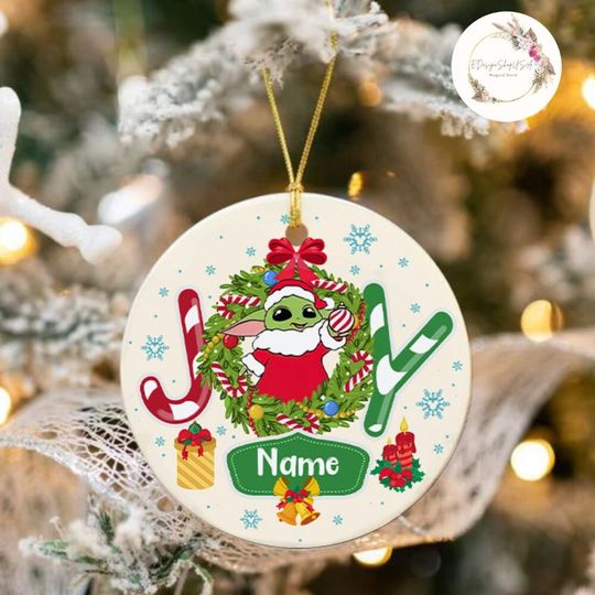 Personalized All Characters Joy Disney Christmas Ornament, Mickey and Friends Christmas Wreath