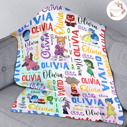 Personalized Watercolor Disney Pixar Inside Out Blanket, Custom Name Inside Out Blankets