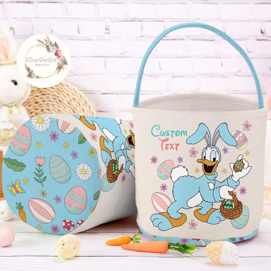 Personalized All Characters Disney Easter Basket, Mickey and Friends Bunny Easter Egg Hunt Basket, WDW Disneyland Family Happy Easter Decor