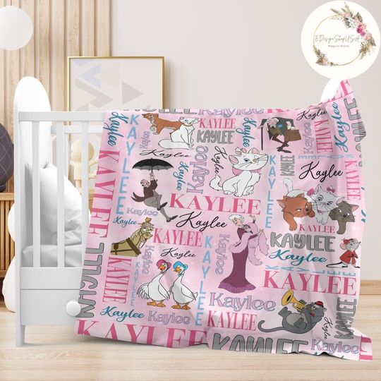 Personalized Watercolor Disney The Aristocats Throw Blanket, Aristocats Marie Throw Blanket