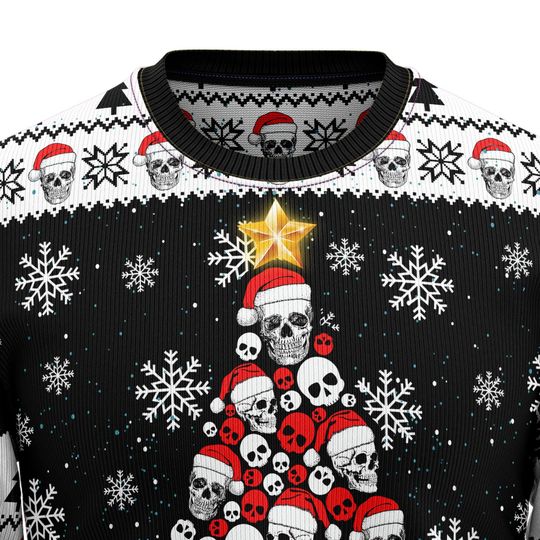 Skull Pine Tree Ugly Christmas Sweater, Gothic Ugly Xmas Sweatshirt