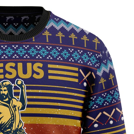 Jesus Saves Christmas Sweater, Funny Christian Baseball Pullover