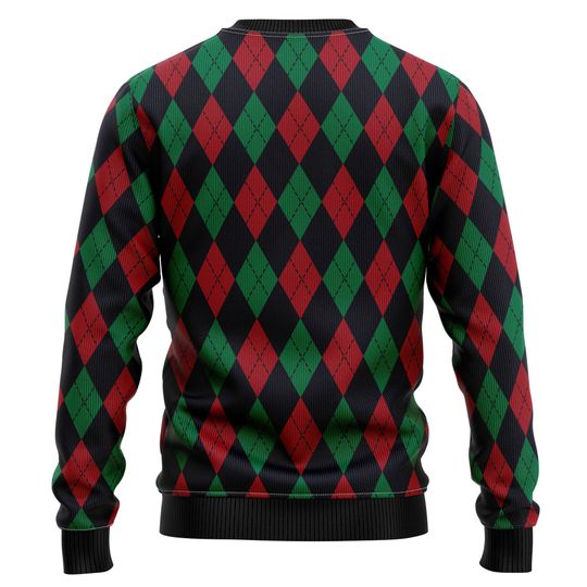 Golf Gnome Ugly Christmas Sweater, Funny Golfer Holiday Jumper, Argyle Golfing Gift