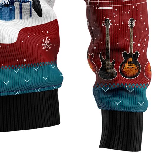 Ugly Christmas Sweater, Electric Guitar Music Lover, Santa Hat Holiday Pullover