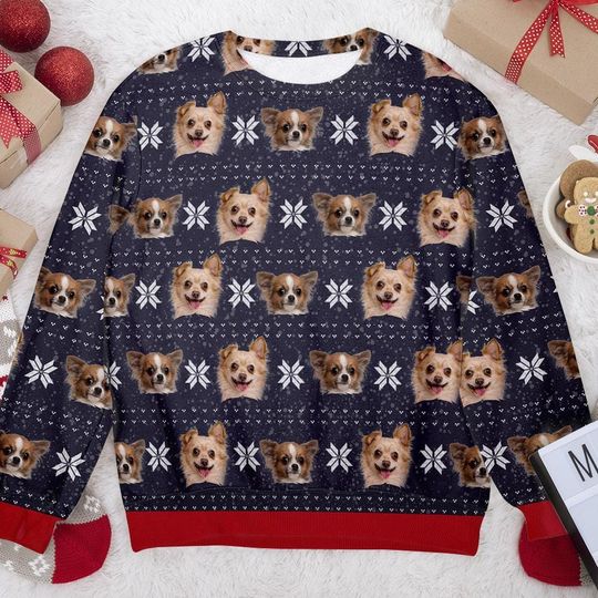 Custom Dog Face Christmas Sweater, Funny Pet Ugly Xmas Jumper