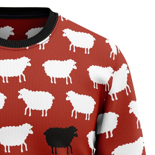 Sheep Black And White Ugly Christmas Sweater, Black Sheep Design