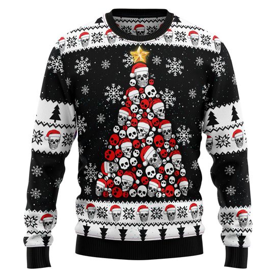 Skull Pine Tree Ugly Christmas Sweater, Gothic Ugly Xmas Sweatshirt