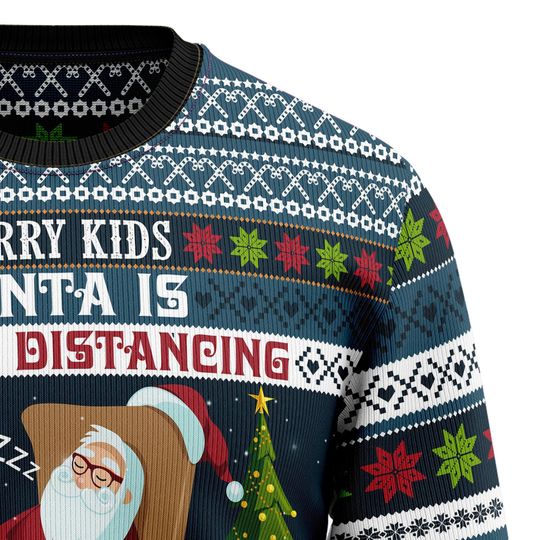 Santa Social Distancing Ugly Sweater, Funny Christmas Jumper