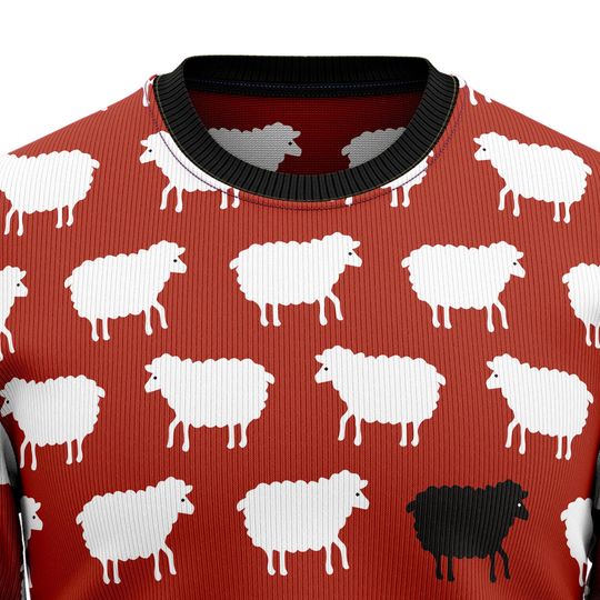 Sheep Black And White Ugly Christmas Sweater, Black Sheep Design