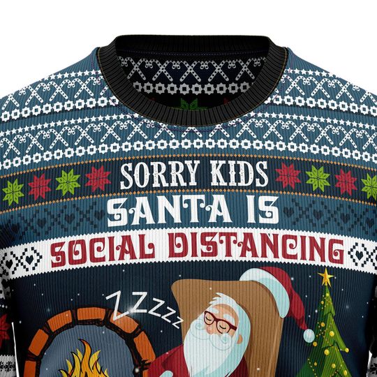 Santa Social Distancing Ugly Sweater, Funny Christmas Jumper