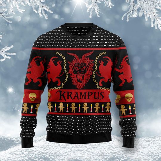 Krampus Christmas Sweater, Gothic Ugly Xmas Sweater, Scary Holiday Pullover