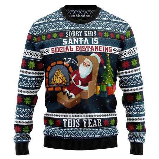 Santa Social Distancing Ugly Sweater, Funny Christmas Jumper