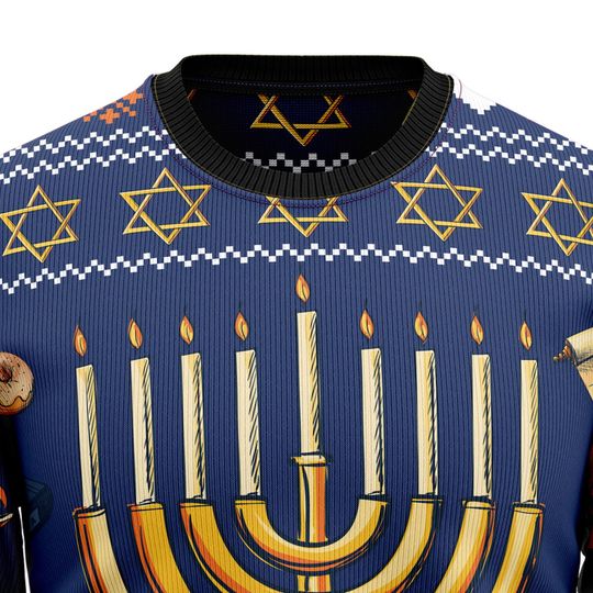 Hanukkah Menorah Sweater, Jewish Holiday Ugly Christmas Sweatshirt
