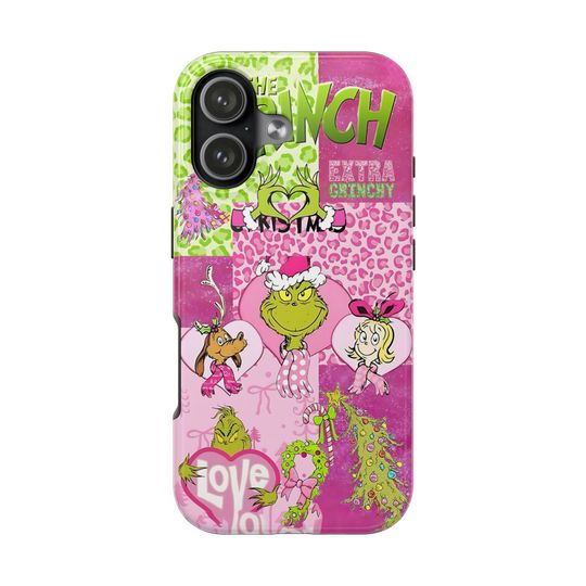 Retro Grin Christmas Phone Case, Pink Christmas Case Mobile Phone Cover, Unique Christmas Gift for funny character Lovers
