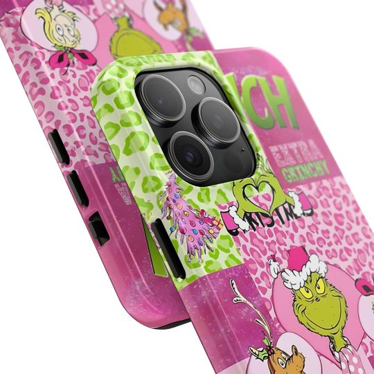 Retro Grin Christmas Phone Case, Pink Christmas Case Mobile Phone Cover, Unique Christmas Gift for funny character Lovers