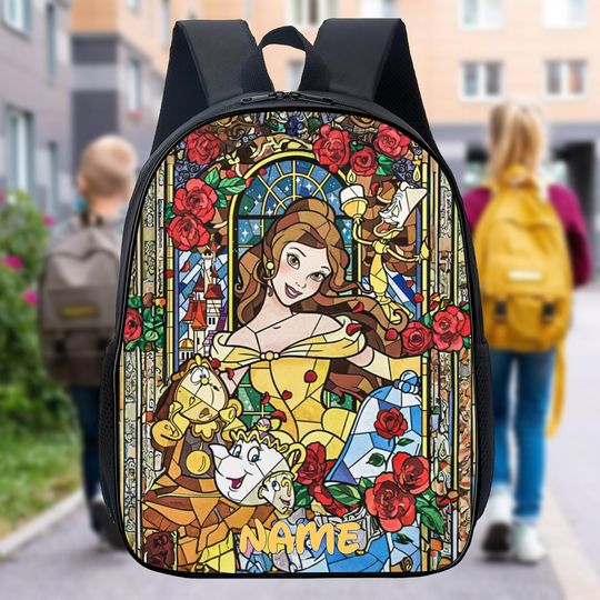 Personalize Belle Backpack, Beauty And The Beast Bottle, Belle Princess Lunch Bag, Custom Name  Backpack, Cartoon Movie  Bag