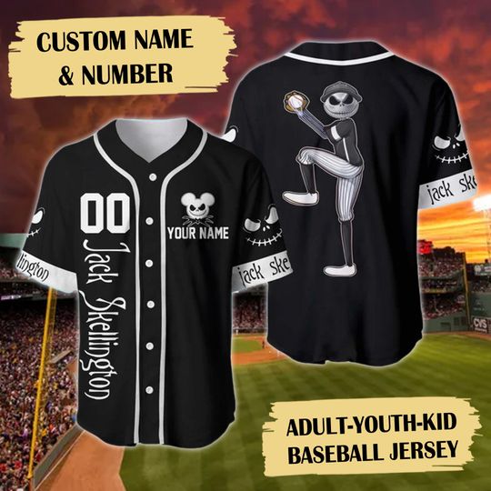 Custom Name & Number Nightmare Christmas Baseball Jersey, Skeleton