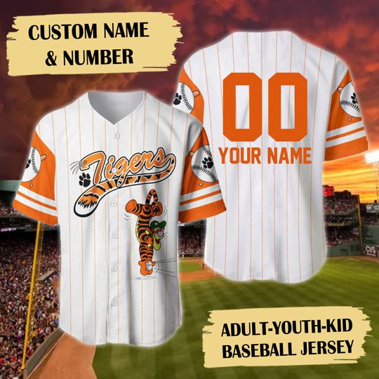 Custom Name & Number Tiger Baseball Jersey, Cartoon Tiger