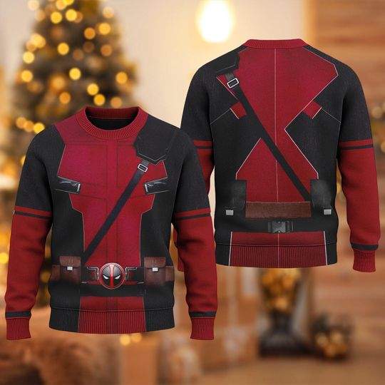 Deadpool Superhero Ugly Christmas Sweater, Deadpool & Wolverine Movie Xmas Sweatshirt, Deadpool Christmas Gift For Men Women Kid