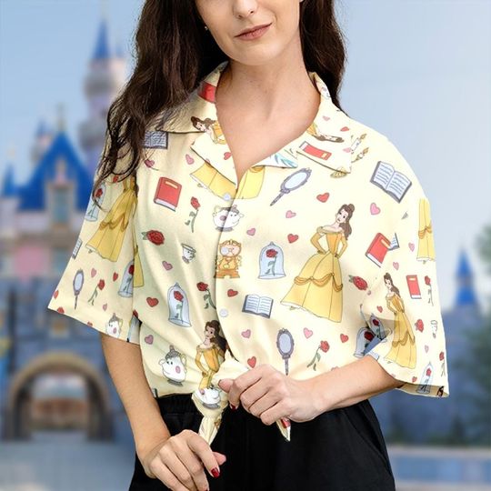 Characters Button Up Shirt, Beauty And The Beast Hawaiian Shirt