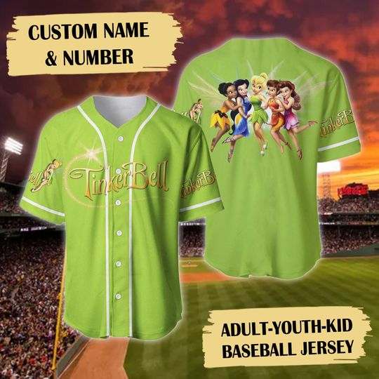 Personalized Little Tiny Green Fairy Baseball Jersey, Custom Name Fairy Character
