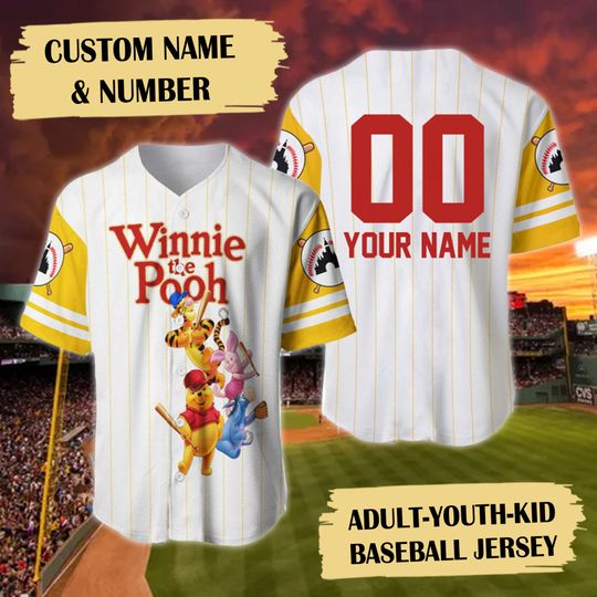Personalized Bear & Friends Team Baseball Jersey, Animal Cartoon Character