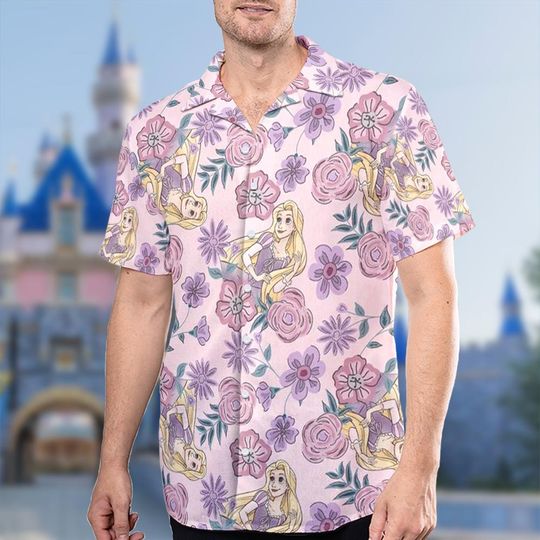 Rapunzel With Flower Hawaii Shirt, Rapunzel Button Up Shirt