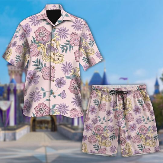 Rapunzel With Flower Hawaii Shirt, Rapunzel Button Up Shirt