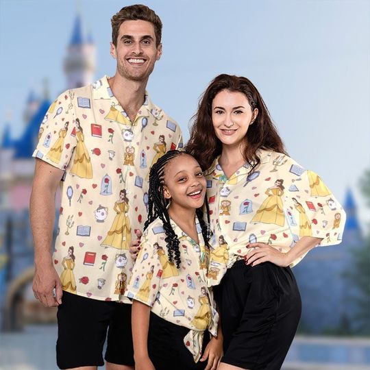 Characters Button Up Shirt, Beauty And The Beast Hawaiian Shirt