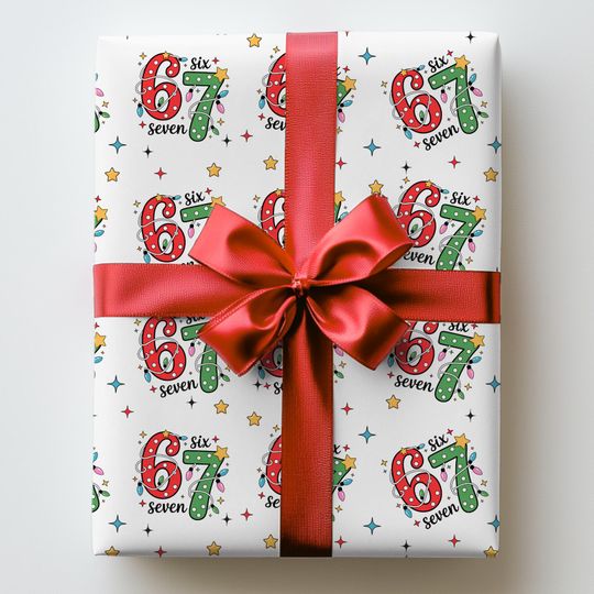67 Christmas Wrapping Paper, Six Seven Gift Wrap, 6 7 Trending Christmas Paper