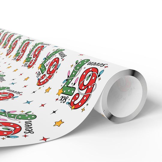 67 Christmas Wrapping Paper, Six Seven Gift Wrap, 6 7 Trending Christmas Paper