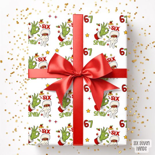 67 Christmas Wrapping Paper, Six Seven Gift Wrap, 6 7 Trending Christmas Paper