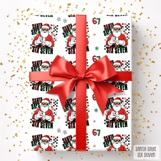 67 Christmas Wrapping Paper, Six Seven Gift Wrap, 6 7 Trending Christmas Paper